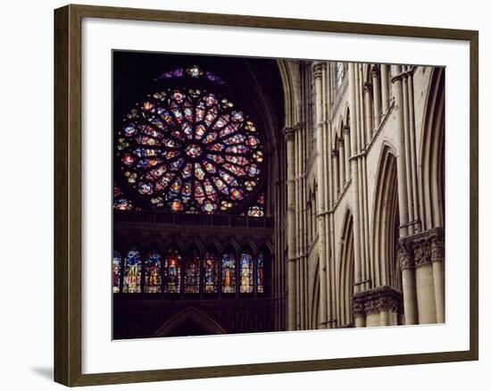 Stained-Glass from Rose Window of North Facade and Pillars of Nave of Cathedral of Notre-Dame-null-Framed Giclee Print