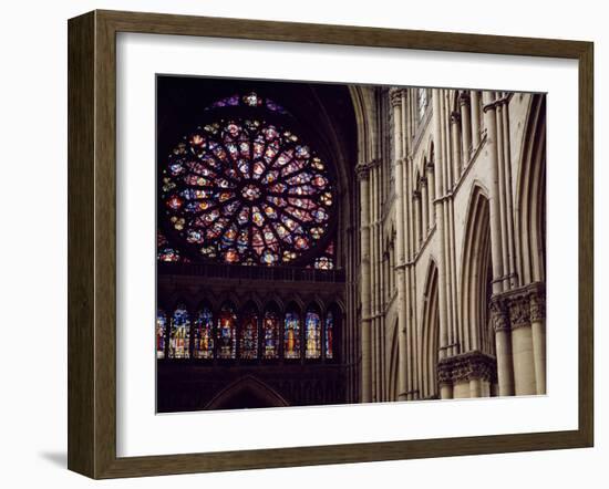 Stained-Glass from Rose Window of North Facade and Pillars of Nave of Cathedral of Notre-Dame-null-Framed Giclee Print