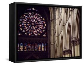 Stained-Glass from Rose Window of North Facade and Pillars of Nave of Cathedral of Notre-Dame-null-Framed Stretched Canvas