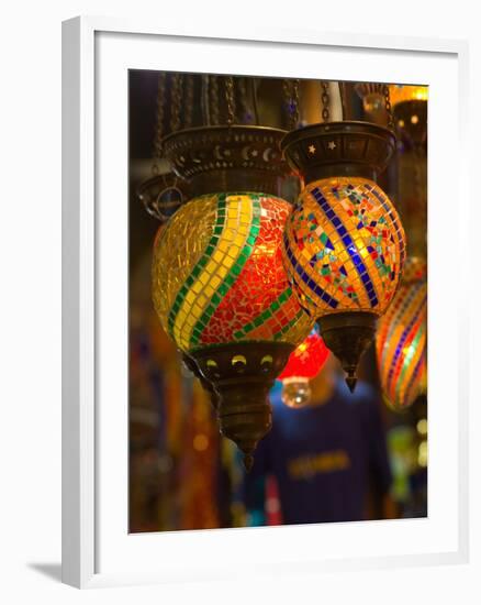 Stained Glass Lamp Vendor in Spice Market, Istanbul, Turkey-Darrell Gulin-Framed Photographic Print