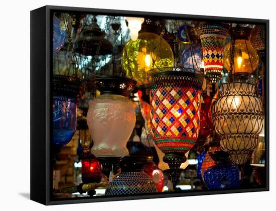 Stained Glass Lamp Vendor in Spice Market, Istanbul, Turkey-Darrell Gulin-Framed Stretched Canvas