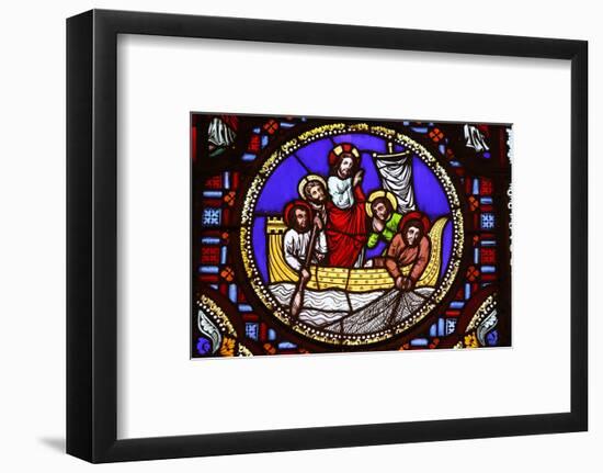 Stained glass of St. Peter fishing in Ainay Basilica, Lyon, Rhone, France-Godong-Framed Photographic Print