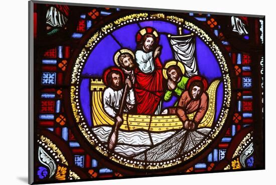 Stained glass of St. Peter fishing in Ainay Basilica, Lyon, Rhone, France-Godong-Mounted Photographic Print