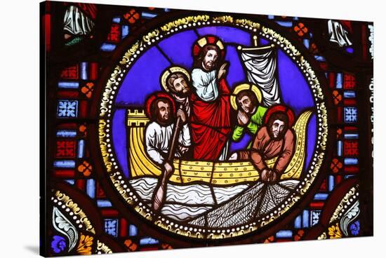 Stained glass of St. Peter fishing in Ainay Basilica, Lyon, Rhone, France-Godong-Stretched Canvas