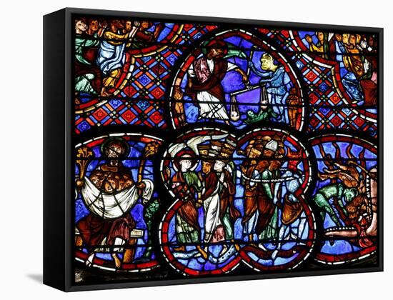 Stained Glass of the Last Judgment in Bourges Cathedral, Bourges, Cher, France, Europe-null-Framed Stretched Canvas