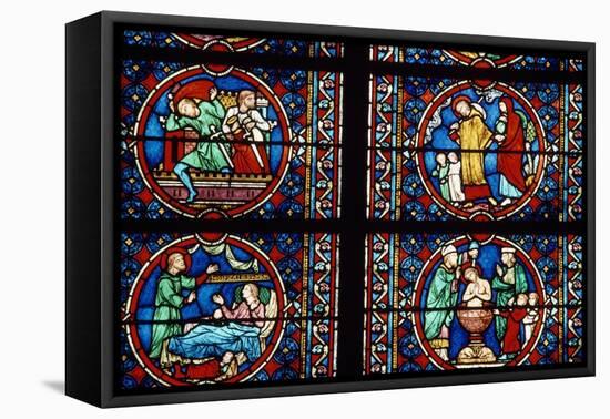 Stained-Glass Polychrome Window of Choir, Notre Dame Cathedral, Paris, Ile-De-France-null-Framed Stretched Canvas