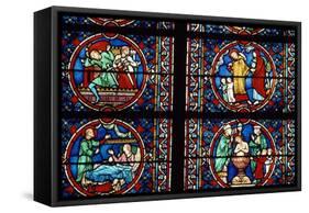 Stained-Glass Polychrome Window of Choir, Notre Dame Cathedral, Paris, Ile-De-France-null-Framed Stretched Canvas