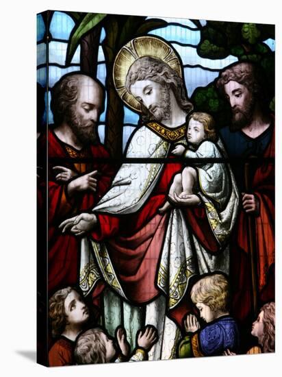 Stained Glass Window Depicting Jesus Welcoming Children, Billingshurst, Sussex-Godong-Stretched Canvas