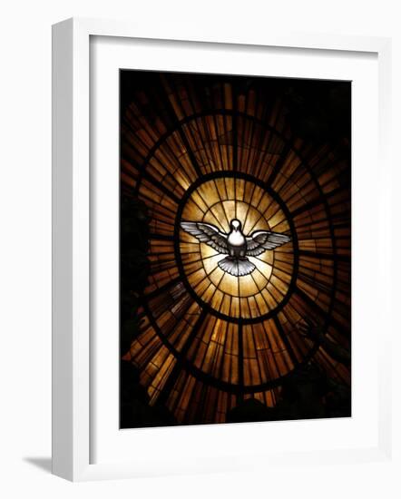 Stained Glass Window in St. Peter's Basilica of Holy Spirit Dove Symbol, Vatican, Rome, Italy-Godong-Framed Photographic Print