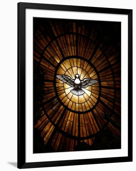 Stained Glass Window in St. Peter's Basilica of Holy Spirit Dove Symbol, Vatican, Rome, Italy-Godong-Framed Photographic Print