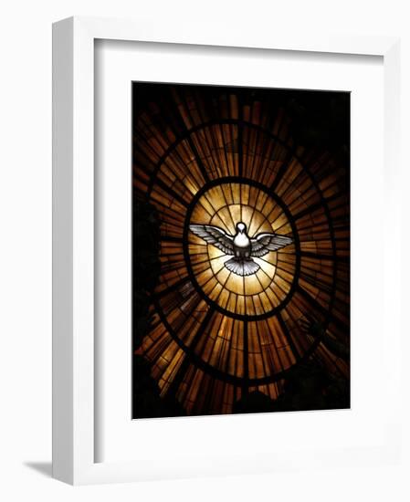 Stained Glass Window in St. Peter's Basilica of Holy Spirit Dove Symbol, Vatican, Rome, Italy-Godong-Framed Photographic Print