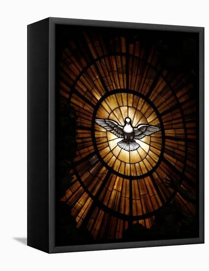 Stained Glass Window in St. Peter's Basilica of Holy Spirit Dove Symbol, Vatican, Rome, Italy-Godong-Framed Stretched Canvas