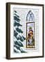 Stained Glass Window of Joseph, Mary and Baby Jesus with Pine Tree Next to It-Crockett Collection-Framed Giclee Print