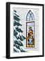 Stained Glass Window of Joseph, Mary and Baby Jesus with Pine Tree Next to It-Crockett Collection-Framed Giclee Print