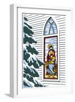 Stained Glass Window of Joseph, Mary and Baby Jesus with Pine Tree Next to It-Crockett Collection-Framed Giclee Print