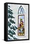 Stained Glass Window of Joseph, Mary and Baby Jesus with Pine Tree Next to It-Crockett Collection-Framed Stretched Canvas