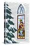 Stained Glass Window of Joseph, Mary and Baby Jesus with Pine Tree Next to It-Crockett Collection-Stretched Canvas