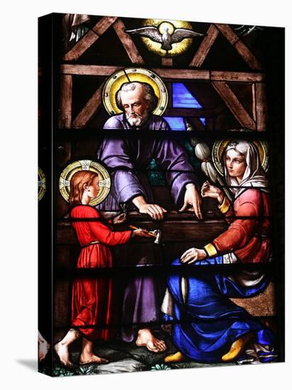 Stained Glass Window of the Holy Family, Our Lady of Geneva Basilica, Geneva. Switzerland, Europe-Godong-Stretched Canvas