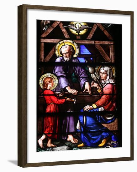 Stained Glass Window of the Holy Family, Our Lady of Geneva Basilica, Geneva. Switzerland, Europe-Godong-Framed Photographic Print