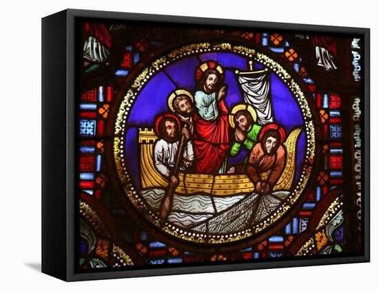 Stained Glass Window of the Miracle of Fishing, Lyon, Rhone, France, Europe-Godong-Framed Stretched Canvas