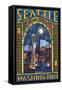 Stained Glass Window - Seattle, WA-Lantern Press-Framed Stretched Canvas