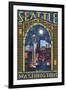 Stained Glass Window - Seattle, WA-Lantern Press-Framed Art Print