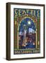 Stained Glass Window - Seattle, WA-Lantern Press-Framed Art Print