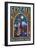 Stained Glass Window - Seattle, WA-Lantern Press-Framed Art Print