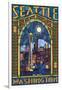 Stained Glass Window - Seattle, WA-Lantern Press-Framed Art Print