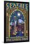 Stained Glass Window - Seattle, WA-Lantern Press-Framed Art Print