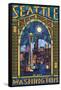 Stained Glass Window - Seattle, WA-Lantern Press-Framed Stretched Canvas