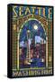 Stained Glass Window - Seattle, WA-Lantern Press-Framed Stretched Canvas