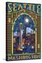 Stained Glass Window - Seattle, WA-Lantern Press-Stretched Canvas