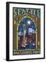 Stained Glass Window - Seattle, WA-Lantern Press-Framed Art Print