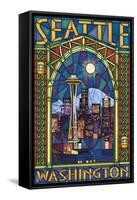 Stained Glass Window - Seattle, WA-Lantern Press-Framed Stretched Canvas