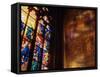 Stained Glass Window Throwing Light on Fresco, St. Vitus Cathedral, Prague, Czech Republic-Richard Nebesky-Framed Stretched Canvas
