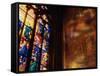 Stained Glass Window Throwing Light on Fresco, St. Vitus Cathedral, Prague, Czech Republic-Richard Nebesky-Framed Stretched Canvas