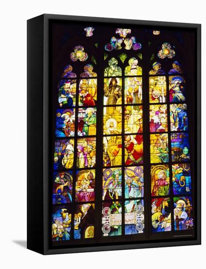 Stained Glass Windows, St. Vitus Cathedral, Prague, Czech Republic, Europe-Nigel Francis-Framed Stretched Canvas