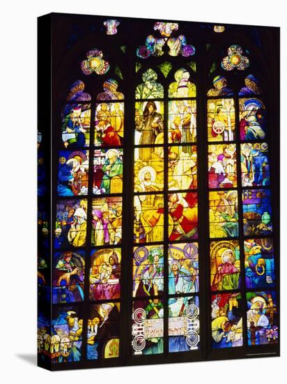 Stained Glass Windows, St. Vitus Cathedral, Prague, Czech Republic, Europe-Nigel Francis-Stretched Canvas