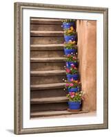 Staircase Decorated with Flower Pots, Santa Fe, New Mexico-Nancy & Steve Ross-Framed Photographic Print