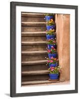 Staircase Decorated with Flower Pots, Santa Fe, New Mexico-Nancy & Steve Ross-Framed Photographic Print