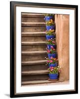 Staircase Decorated with Flower Pots, Santa Fe, New Mexico-Nancy & Steve Ross-Framed Photographic Print