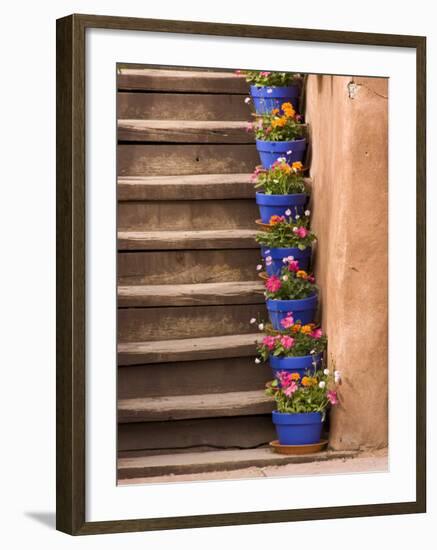 Staircase Decorated with Flower Pots, Santa Fe, New Mexico-Nancy & Steve Ross-Framed Photographic Print