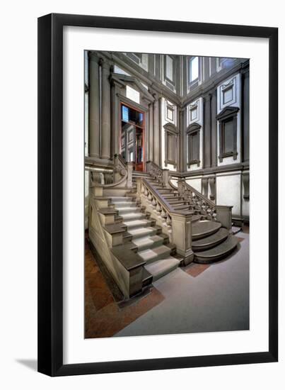 Staircase in the Entrance Hall of the Laurentian Library, Completed by Bartolomeo Ammannati 1559-Michelangelo Buonarroti-Framed Giclee Print