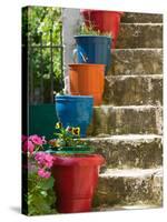 Staircase with Flower Planters, Fiskardo, Kefalonia, Ionian Islands, Greece-Walter Bibikow-Stretched Canvas