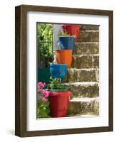 Staircase with Flower Planters, Fiskardo, Kefalonia, Ionian Islands, Greece-Walter Bibikow-Framed Photographic Print