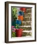 Staircase with Flower Planters, Fiskardo, Kefalonia, Ionian Islands, Greece-Walter Bibikow-Framed Photographic Print