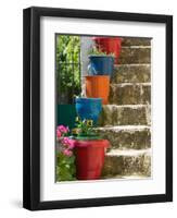 Staircase with Flower Planters, Fiskardo, Kefalonia, Ionian Islands, Greece-Walter Bibikow-Framed Photographic Print