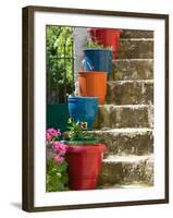 Staircase with Flower Planters, Fiskardo, Kefalonia, Ionian Islands, Greece-Walter Bibikow-Framed Photographic Print