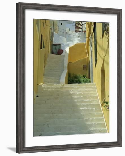 Staircases Between Houses, Yialos, Symi, Dodecanese Islands, Greek Islands, Greece, Europe-Amanda Hall-Framed Photographic Print